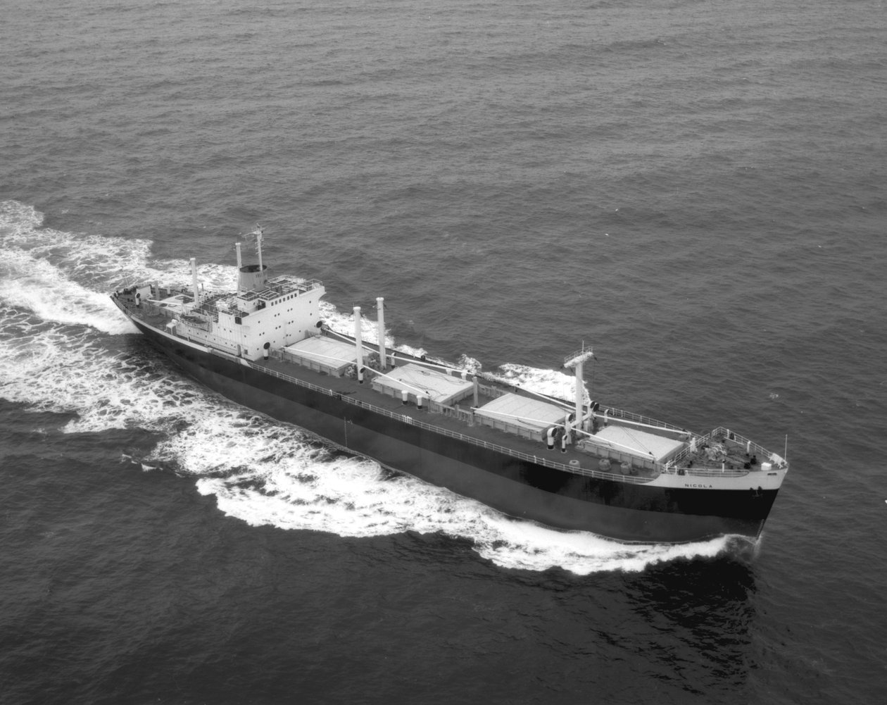 Aerial styrbord baugkvartsvisning av Nicola, den første SD14, på sjøprøver, 20. februar 1968 (bw-bilde) av Unbekannt Unbekannt