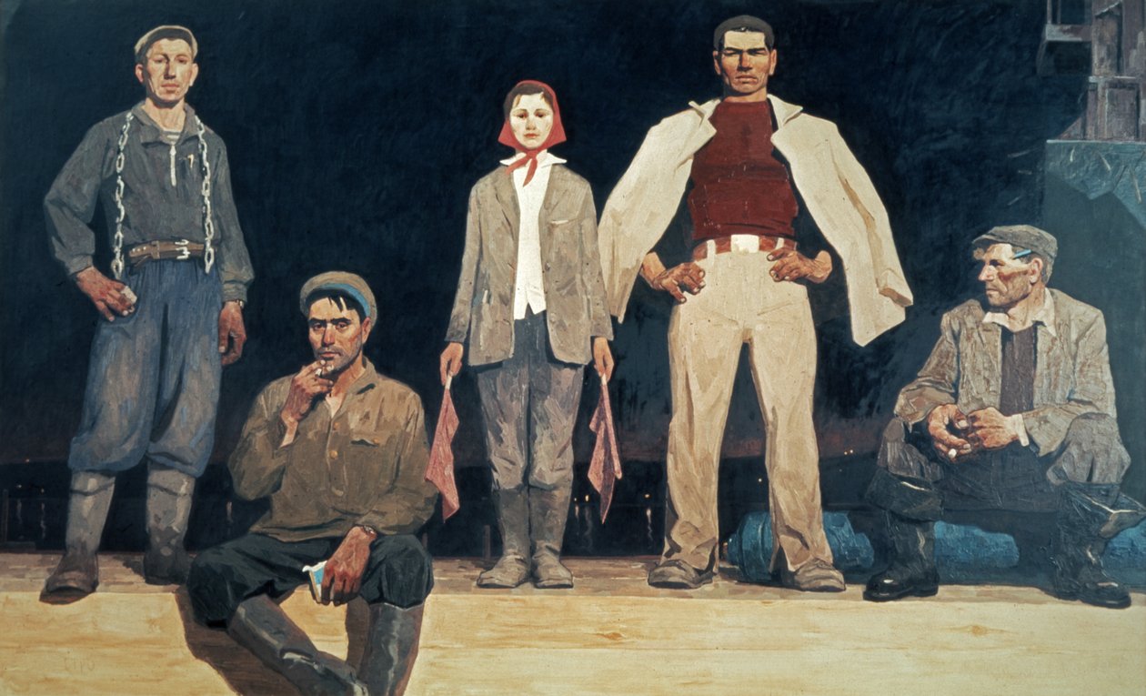 Builders of Bratsk 1957 Maleri av Viktor Popkov, sosialistisk realisme. av Unknown