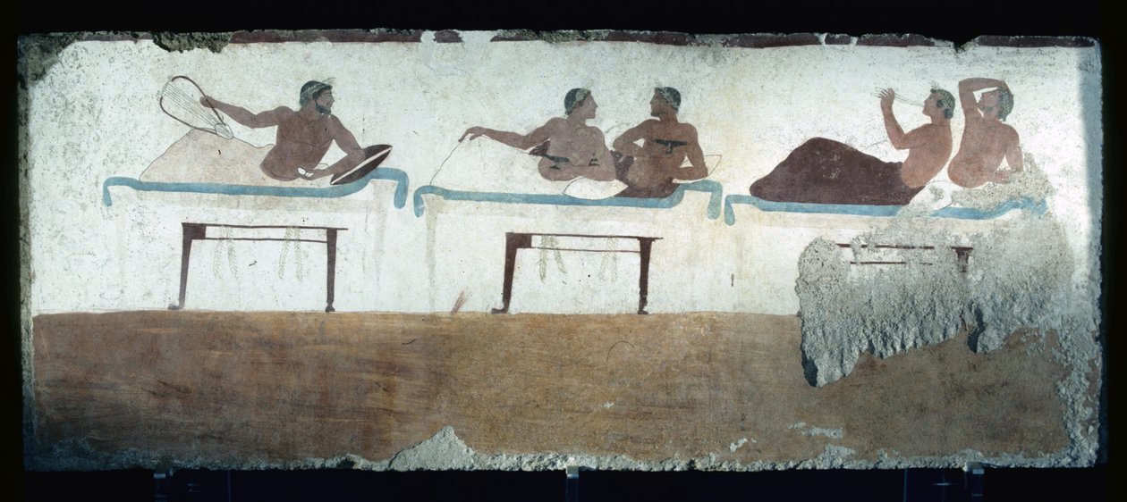 Gresk maleri fra dykkerens grav, Paestum, 480 f.Kr. Banqueters. Symposiumscene, Italia av Unknown
