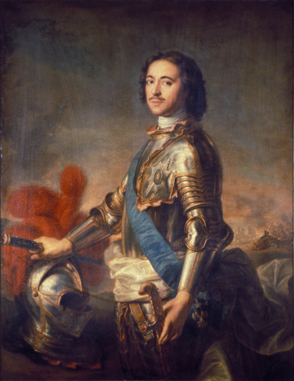 Portrett av tsar Peter den store av Russland (Peter I: 1672 - 1725) av J, M, Natier. av Unknown