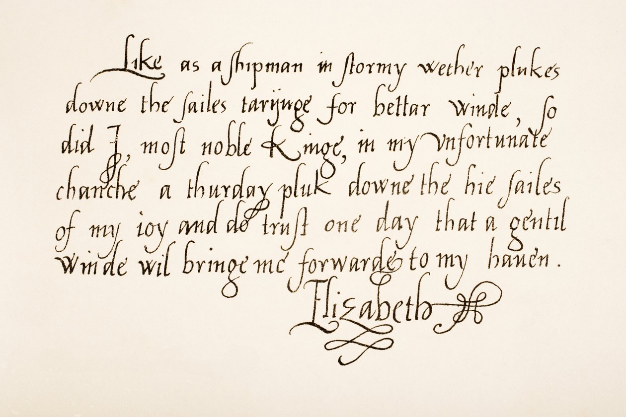 Dronning Elizabeth I av England, 1533 - 1603. Håndskrifteksempel. av Unknown