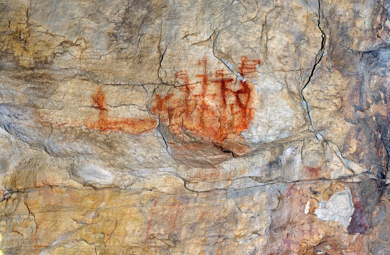 San (bushmen) maleri antas å være et skip fra 1600-tallet, Vredenburg, vestkysten av Unknown