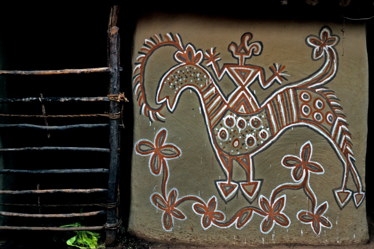 Stammeveggkunst i den kuperte landsbyen Hazaribagh i Jharkhand, India. av Unknown