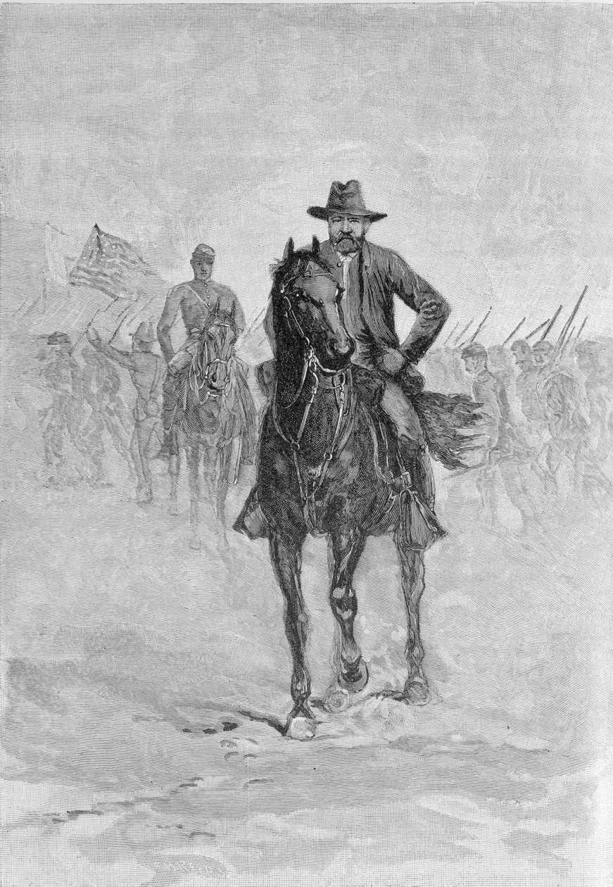 General Grant rekognoscerer den konfødererte stillingen ved Spotsylvania tinghus, gravert av C.H. Reed, illustrasjon fra 