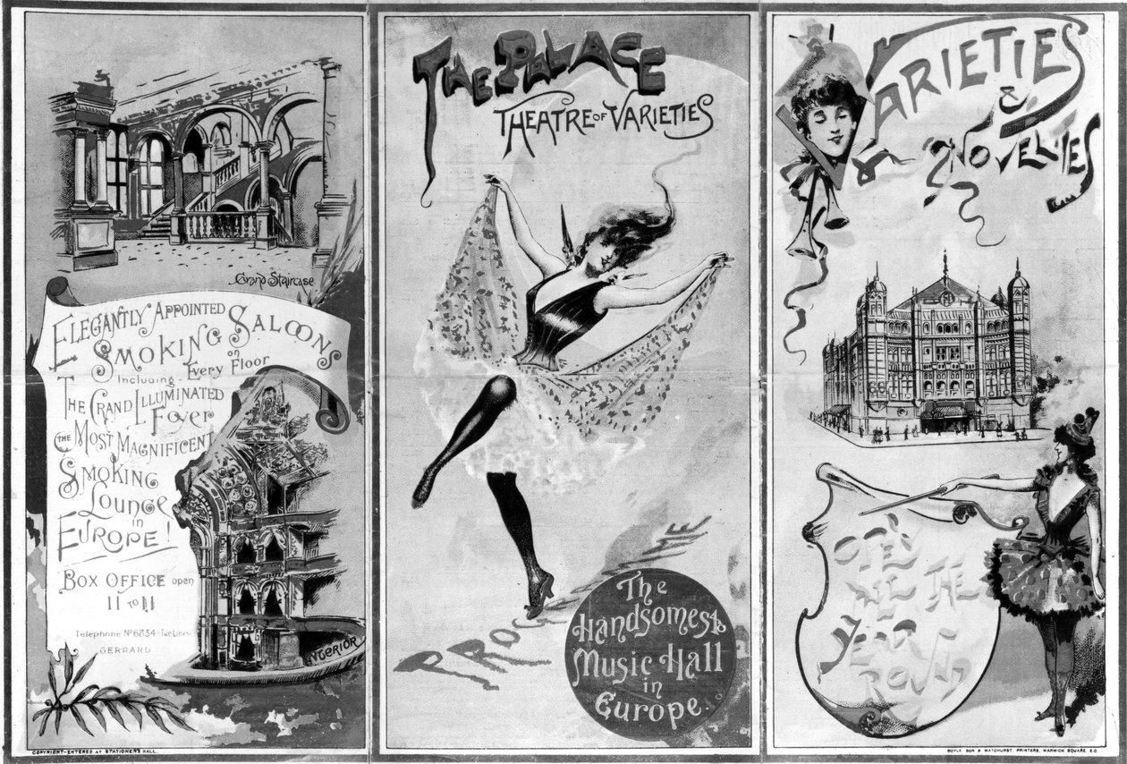 The Palace Theatre of Varieties, ca. 1893 88; London West End-teater, operahus og musikksal; åpnet i 1891 av Richard D