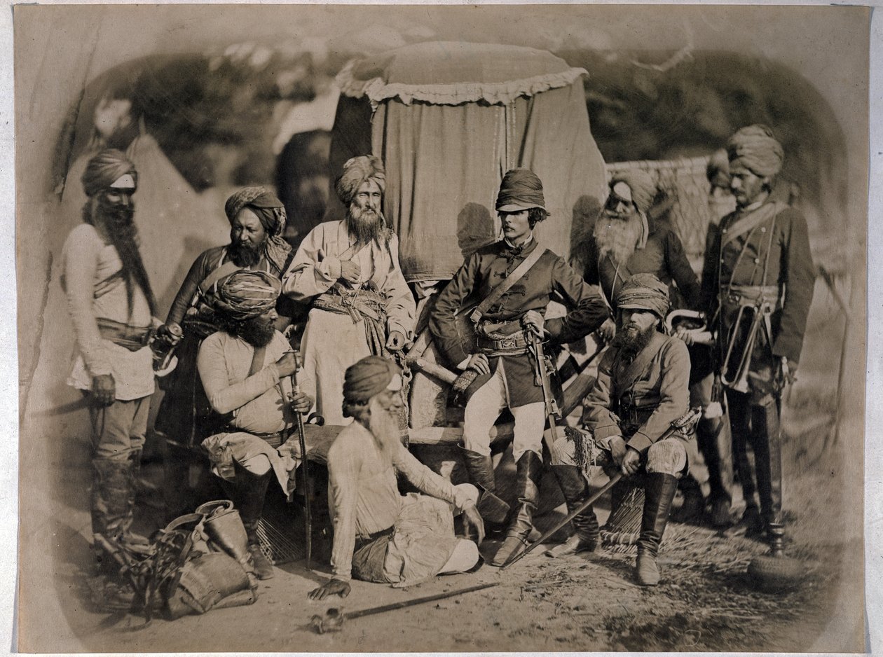 En gruppe sikh-offiserer og menn, 1858 av English Photographer