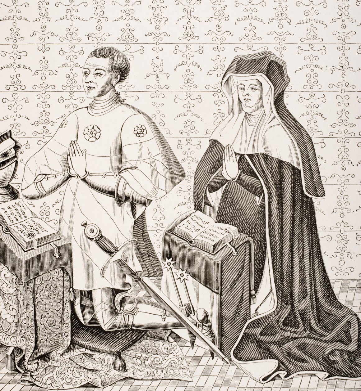 Jean Jouvenel des Ursins og hans kone, Michelle de Vitry, etter et fragment av et bilde en gang i kapellet i Ursins, fra 