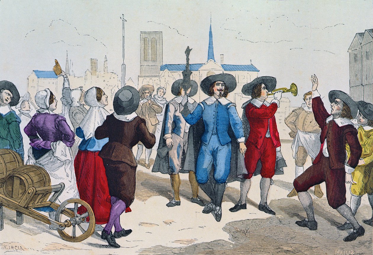 Vinselgere pleide å gå gjennom gatene på tiden til Ludvig XIII (1601-43) foran lederen deres bar et sølvbeger, fra 