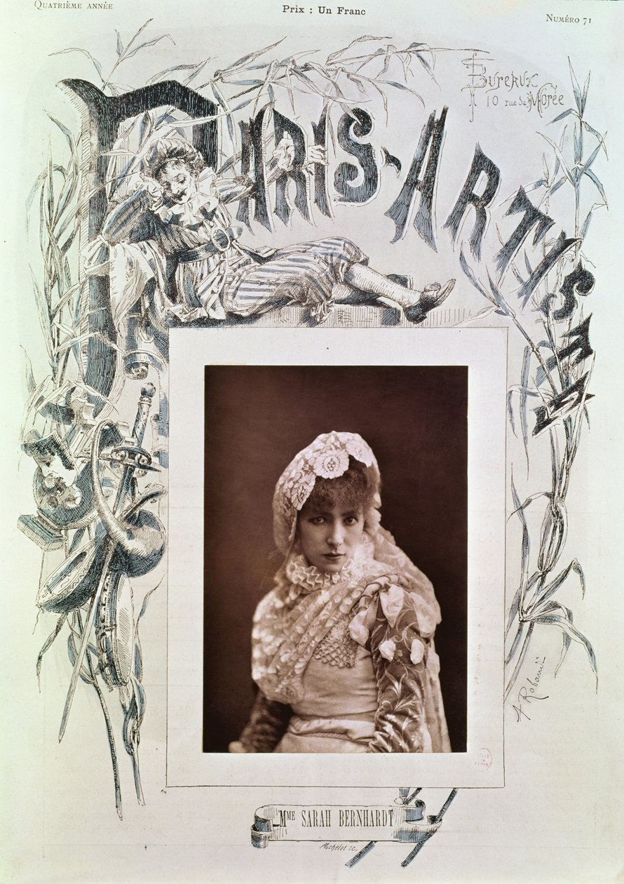 Sarah Bernhardt (1844-1923) i rollen som Marion Delorme ved Theatre de la Porte Saint-Martin, illustrasjon til forsiden av tidsskriftet 