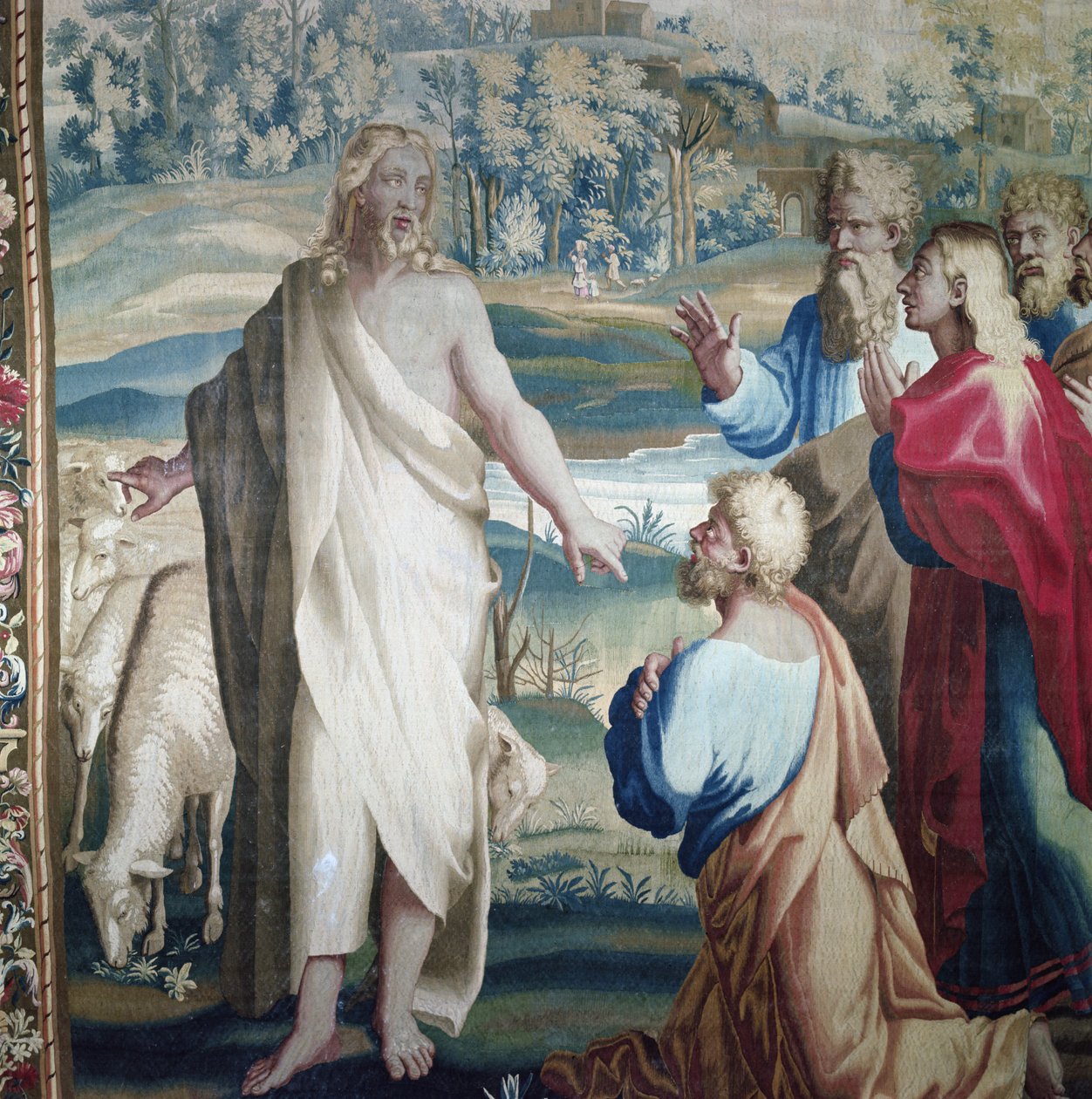 Tapet som skildrer Apostlenes gjerninger, kallet til Saint Paul (detalj av Kristus og Saint Peter), vevd på Beauvais Workshop under ledelse av Philippe Behagle (1641-1705), 1695-98 ( av Raffaello Sanzio Raphael