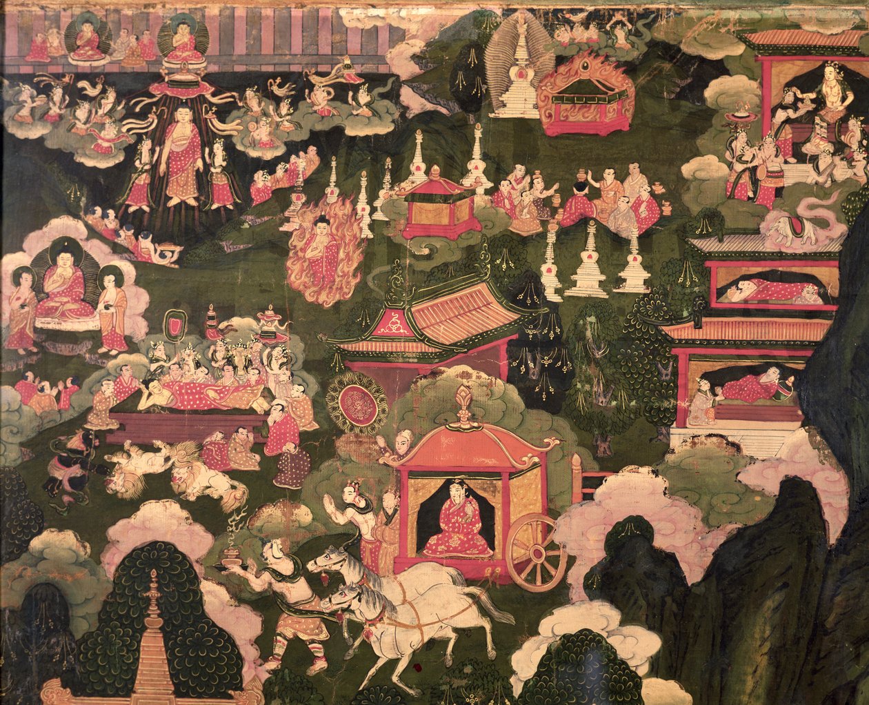 Parinirvana and the Death of Buddha, fra "The Life of Buddha Sakyamuni" av Tibetan School