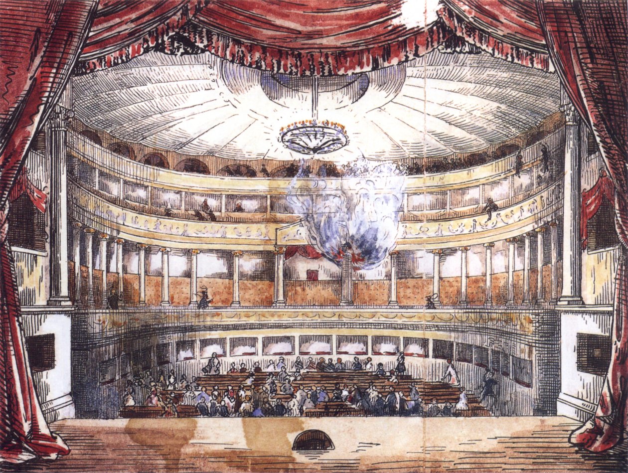 Brann i Karlsruhe hoffteater 28. februar 1847 av Unknown