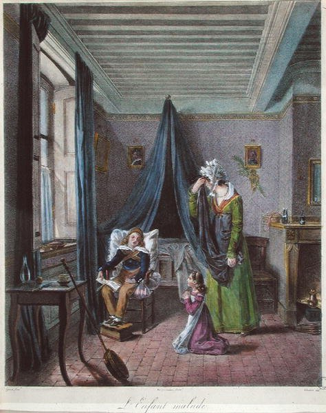 The Sick Child, ca. 1820 (farge litho) av (after) Genot