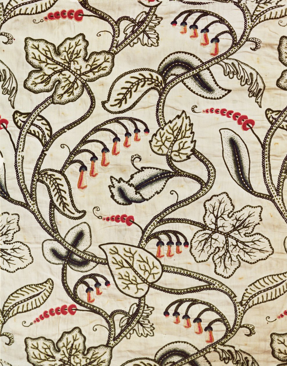 Crewel-arbeidsoppheng med blomsterdesign, sent på 1600-tallet (ullbroderi på lin) av Unknown