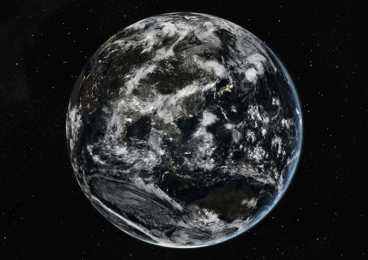 Globus sentrert på Asia og Oseania, ekte farge satellittbilde av Unknown