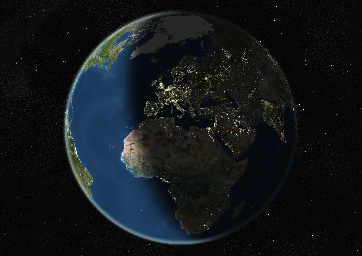 Globus sentrert på Europa og Afrika, ekte fargesatellittbilde av Unknown