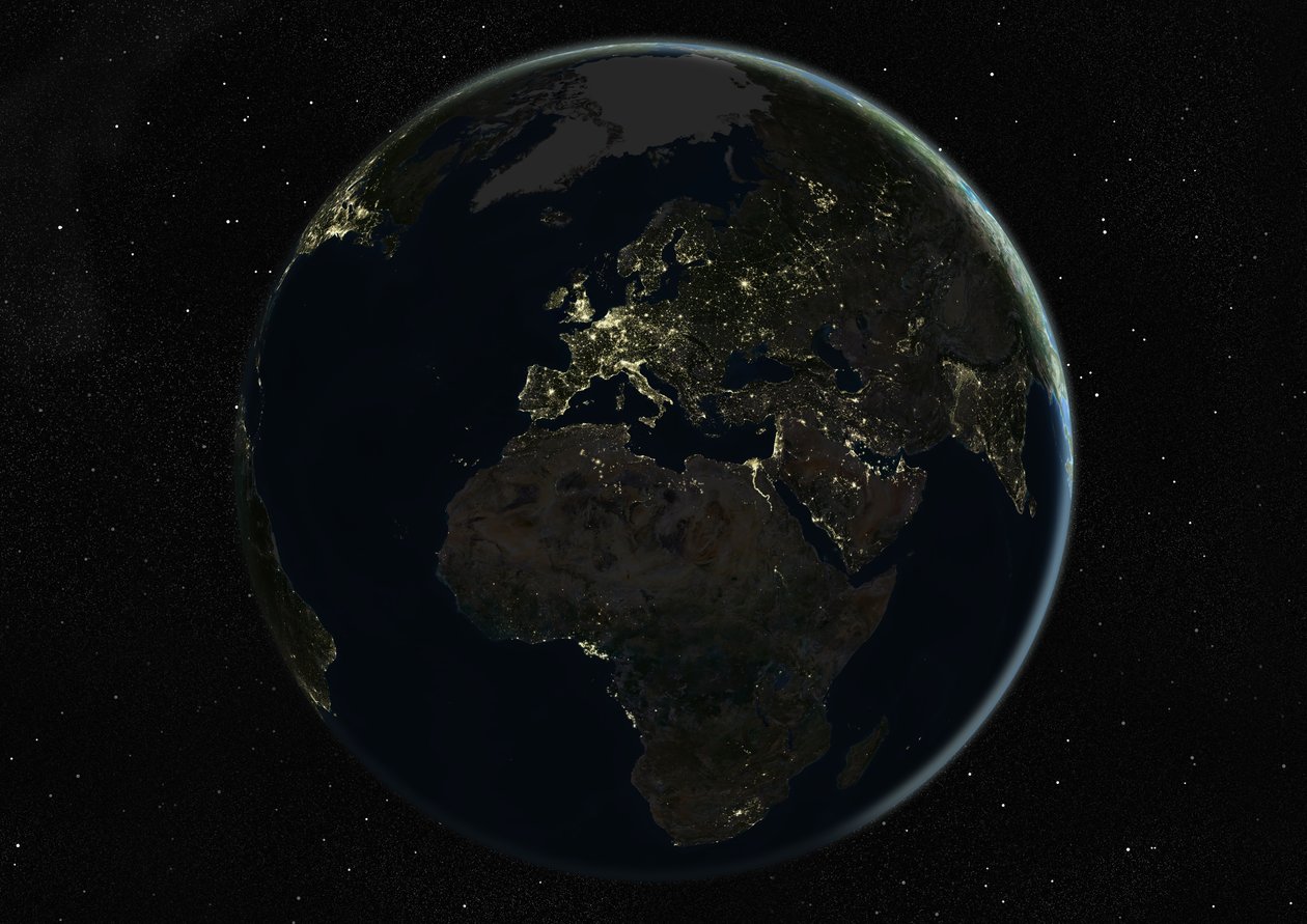 Globus sentrert på Europa og Afrika, ekte fargesatellittbilde av Unknown