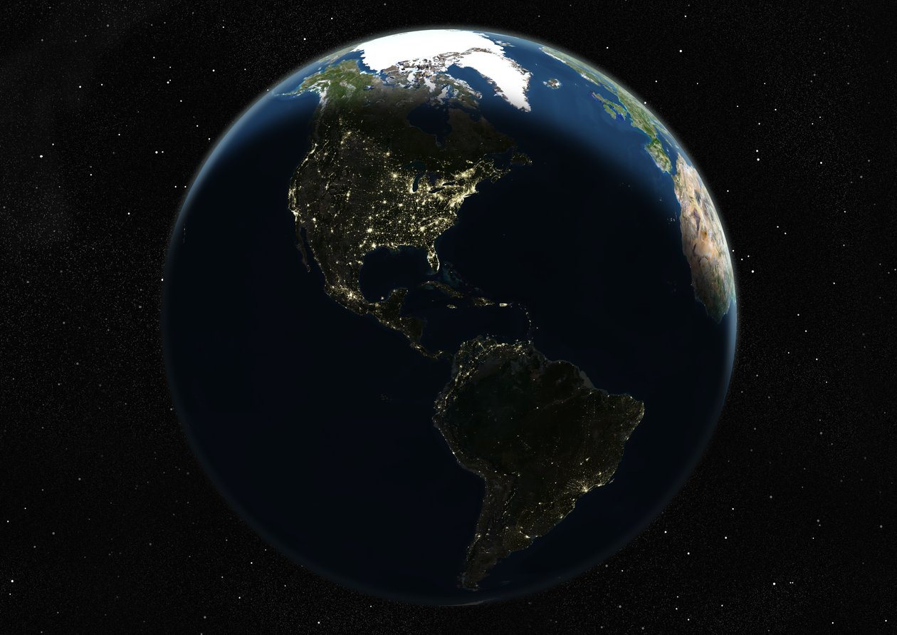 Globus sentrert på Amerika, ekte fargesatellittbilde av Unknown