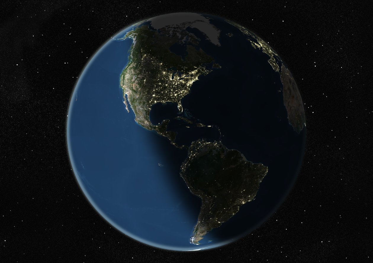 Globus sentrert på Amerika, ekte fargesatellittbilde av Unknown