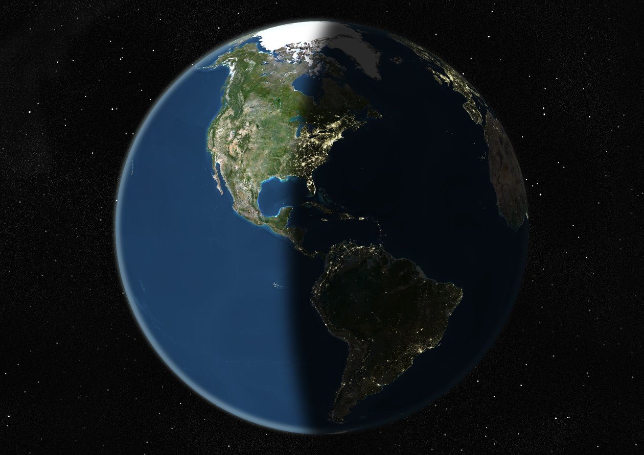 Globus sentrert på Amerika, ekte fargesatellittbilde av Unknown