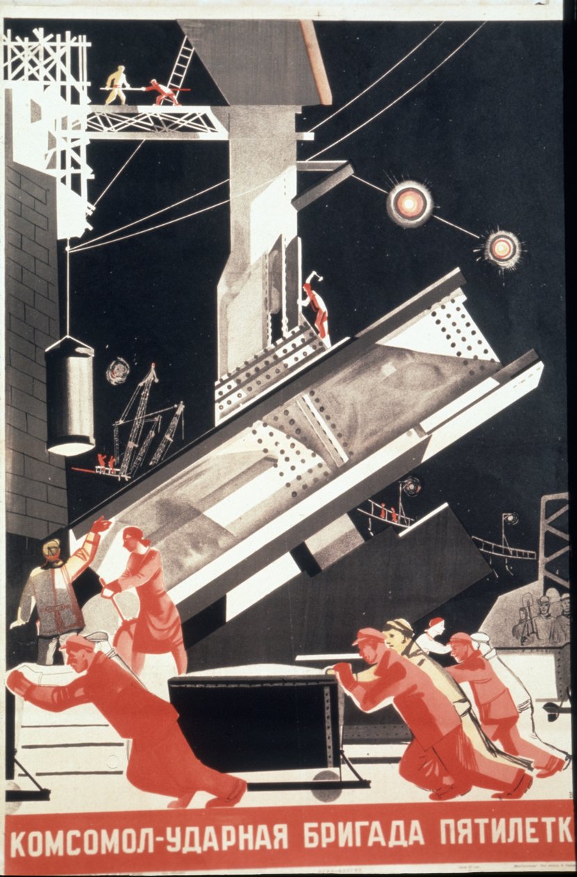 Plakat fra slutten av 1920-tallet eller begynnelsen av 1930-tallet: Komsomol er sjokkbrigaden for femårsplanen. av Unknown