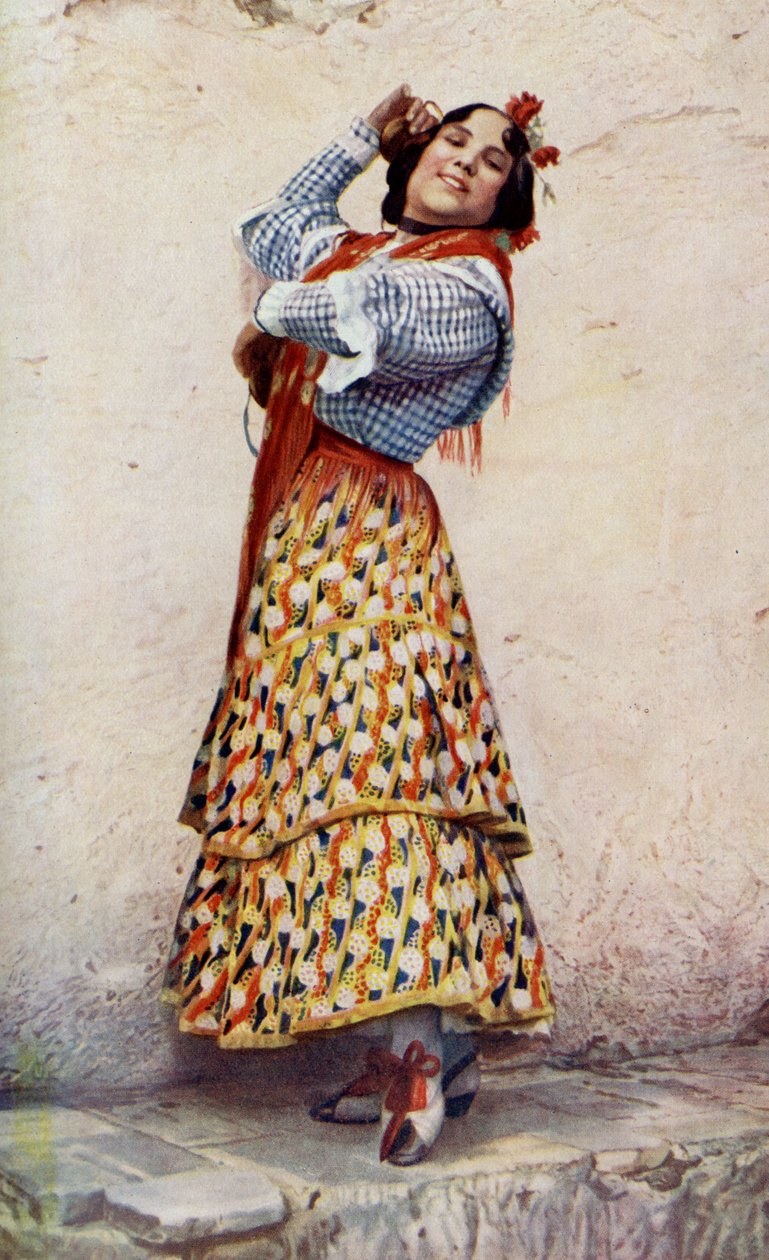 Spania. Granada sigøynerjente med blåsvart hår danser guddommelig. 1920 av Unknown
