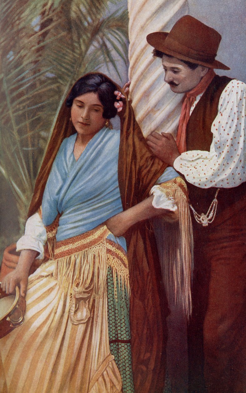 Spania. Ungt par spanske i karakteristiske klær. 1920 av Unknown
