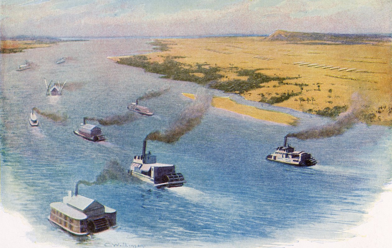 Fremrykningen av den anglo-egyptiske styrken mot Omdurman, Sudan langs Nilen i 1898 før slaget ved Omdurman. av Unknown