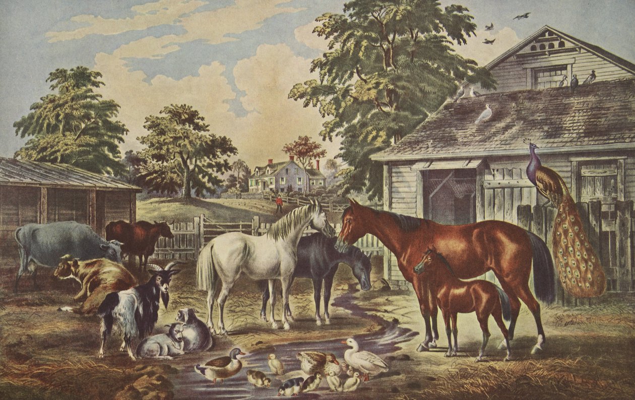 American Farm Yard - Morning, pub. 1857, Currier & Ives av American School