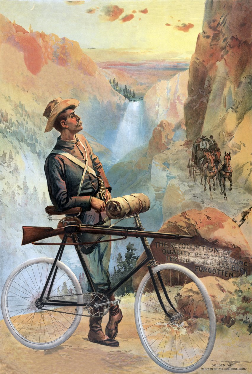 Golden Gate, solnedgang i Yellowstone Park, pub. 1897 av American School