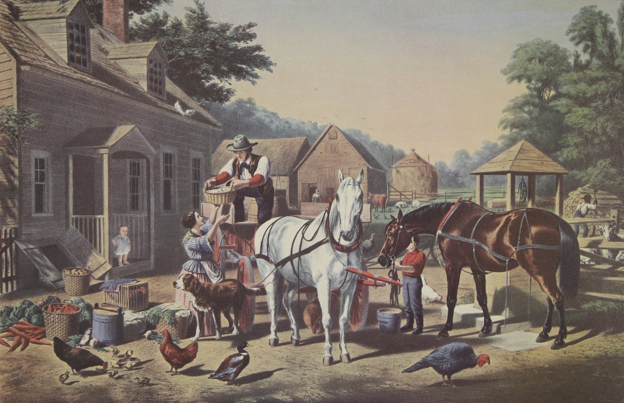 Forbereder for marked, pub. 1856, Currier & Ives av American School