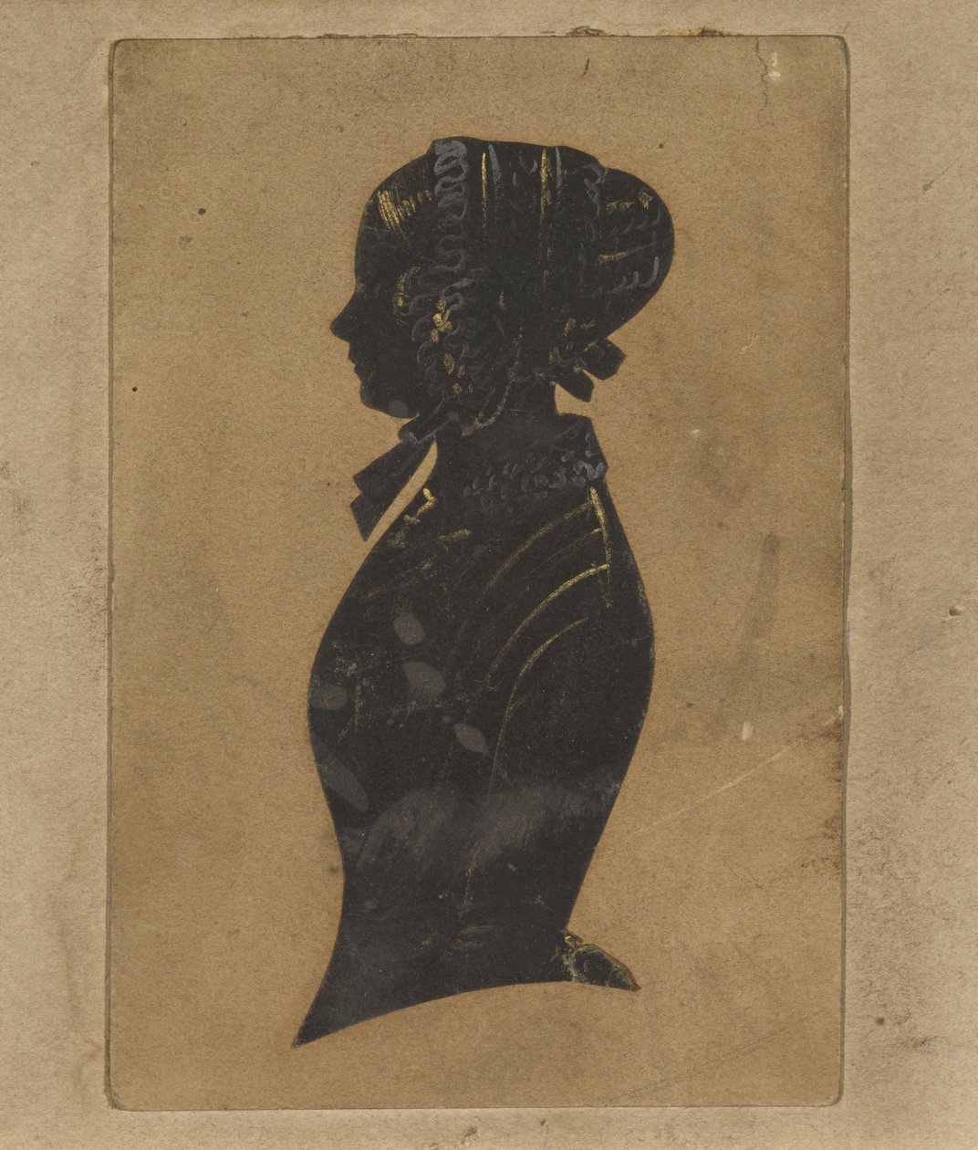 Silhouette of a Lady, ca. 1800-1850 (svart papir med forgylt høylys) av American School