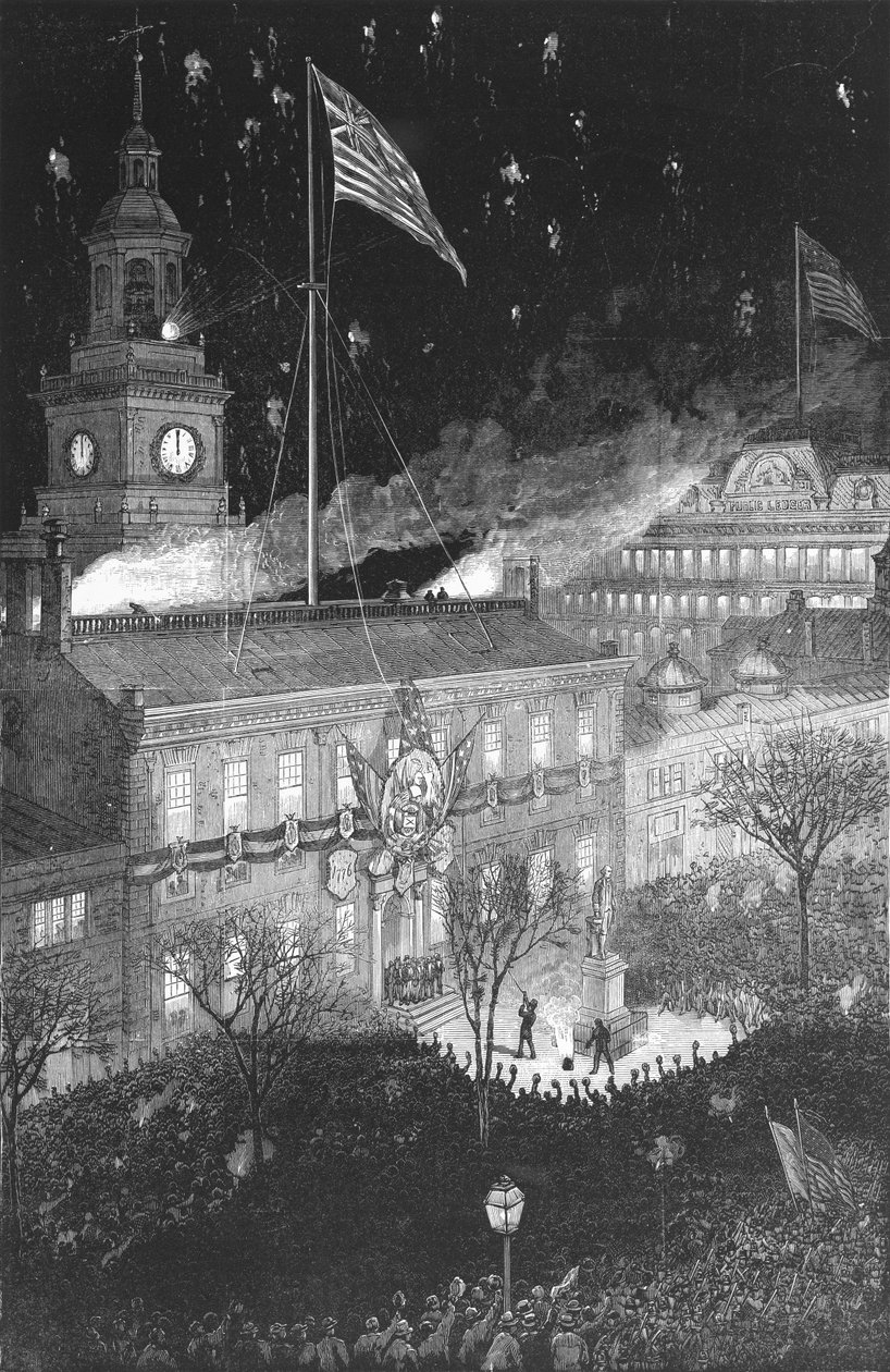 The Centennial Fourth Illumination of Independence Hall, 1876 av Schell og Hogan for Harpers Weekly Magazine av American School
