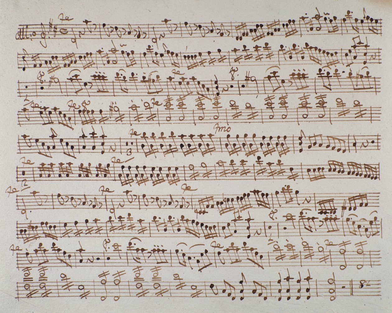 Side med partitur av første fiolin i Mithridate-ouverture av den østerrikske komponisten Wolfgang Amadeus Mozart (1756-1791), 1770. av Austrian School