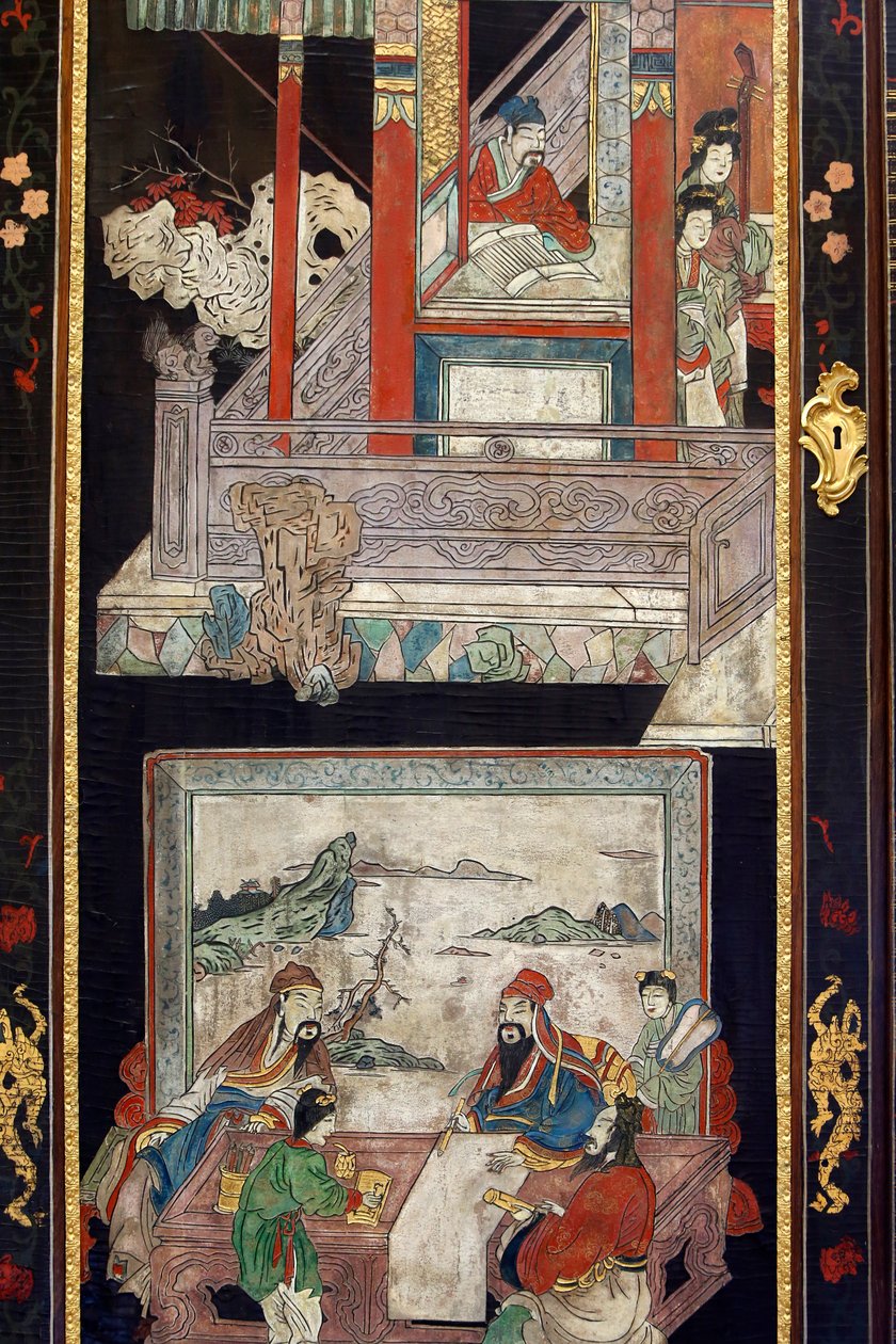 Coromandel lakk trepaneler fra Kina, detalj, ca.1730 av Chinese School