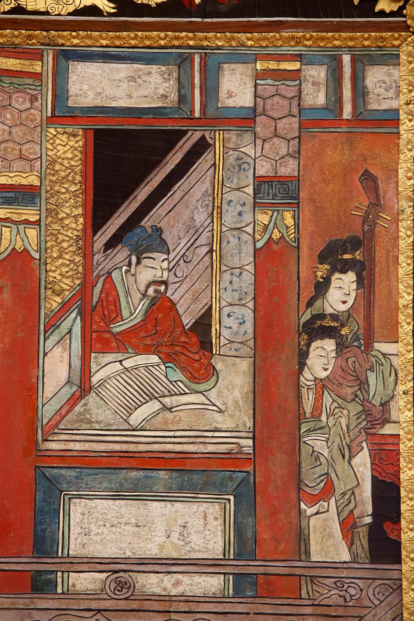 Coromandel lakk trepaneler fra Kina, detalj, ca.1730 av Chinese School