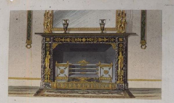 A Fire Place, plate 183 fra Ackermanns Repository of Arts, utgitt 1828 av English School
