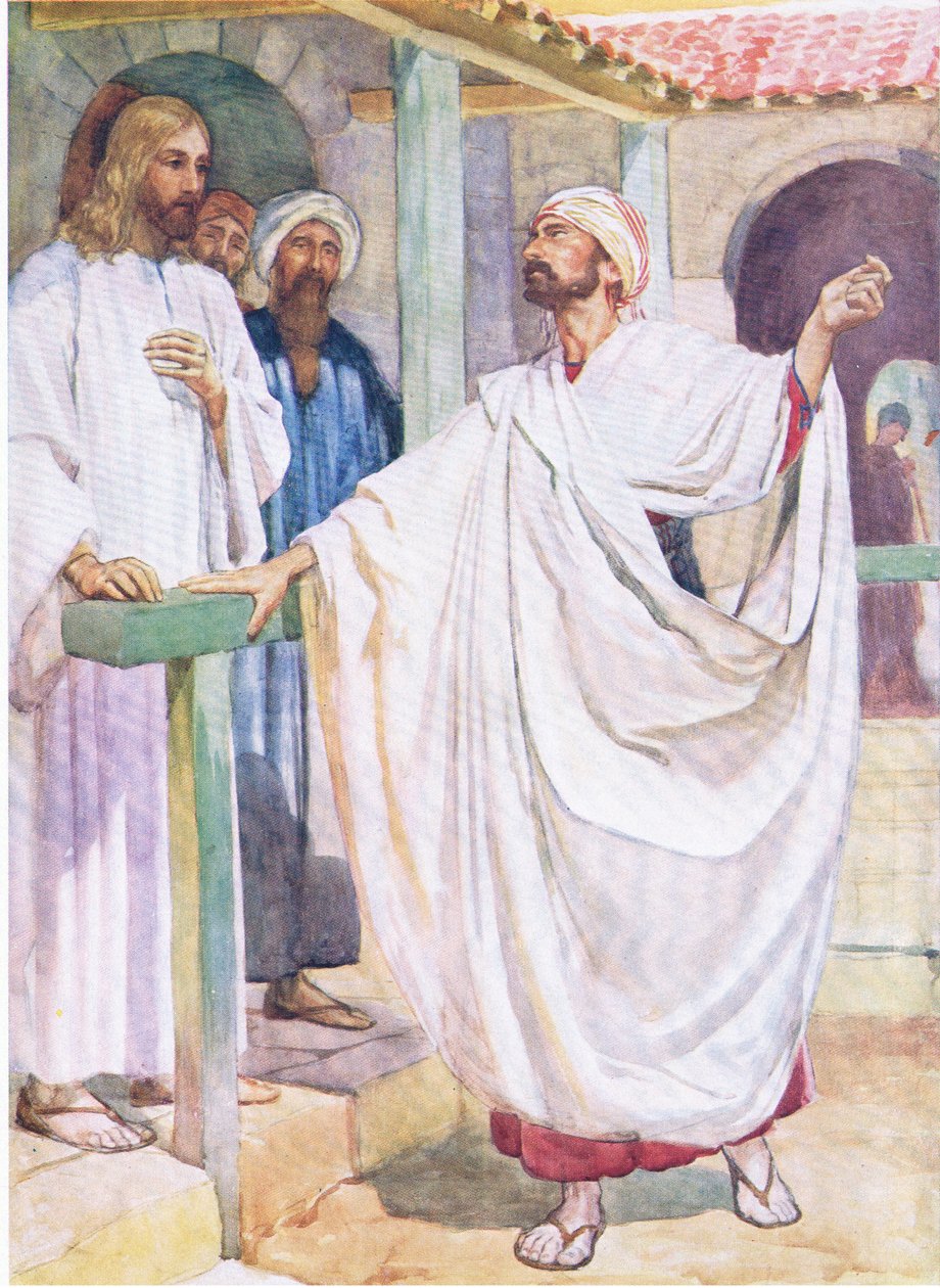 En adelsmann søker Jesus, fra The Bible Picture Book utgitt av Thomas Nelson, ca. 1950 av English School