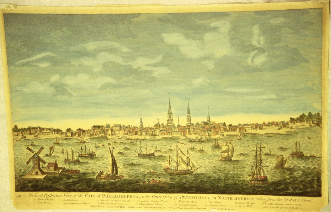 An East Perspective of the City of Philadelphia, ca. 1790 (håndfarget gravering) av English School