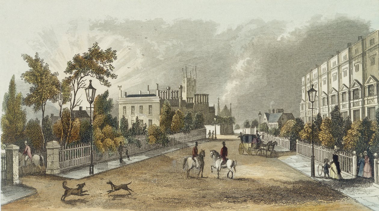 Lansdown Terrace, Cheltenham, gravert av av D. Eichbaum, ca. 1840 av English School