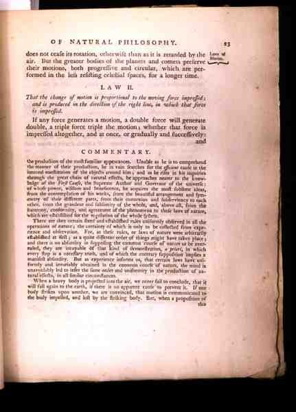 Law II, fra bind I av The Mathematical Principles of Natural Philosophy av Sir Isaac Newton (1642-1727) 1777 (se 136314) av English School