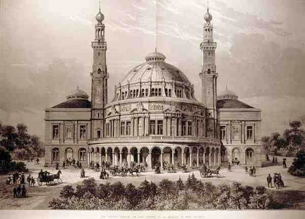 The Peoples Palace for East London, som skal reises i Mile End Road, fra The Illustrated London News, 26. juni 1886 av English School