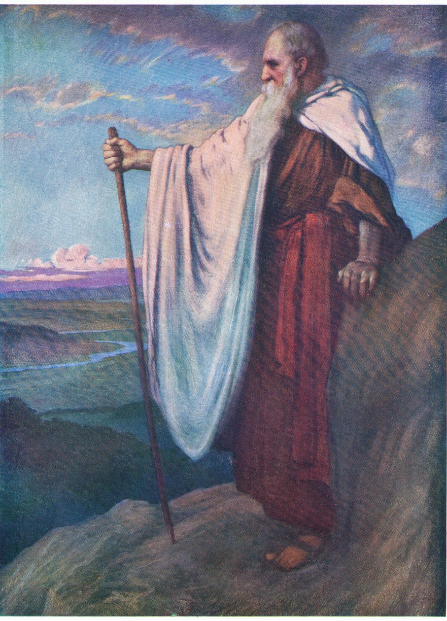The death of Moses, fra The Bible Picture Book utgitt av Thomas Nelson, ca.1950 av English School