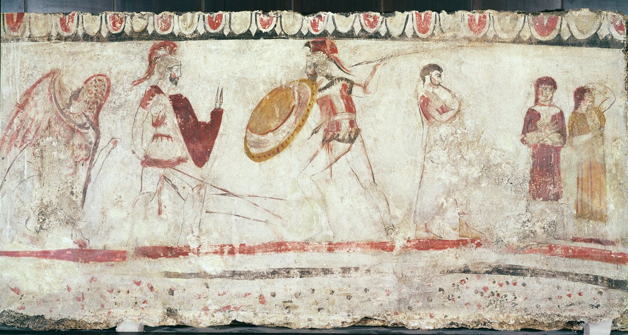 Krigere som kjemper, detalj fra et gravkammer, 330-320 f.Kr av Etruscan