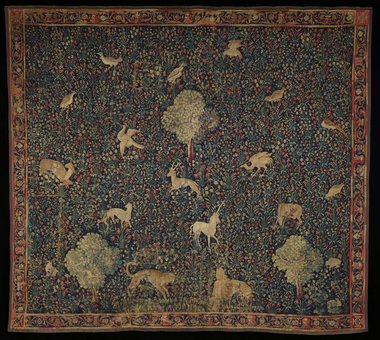 Allegorisk Millefleurs-teppe med dyr, 1530–45 (ull og silke) av Flemish School