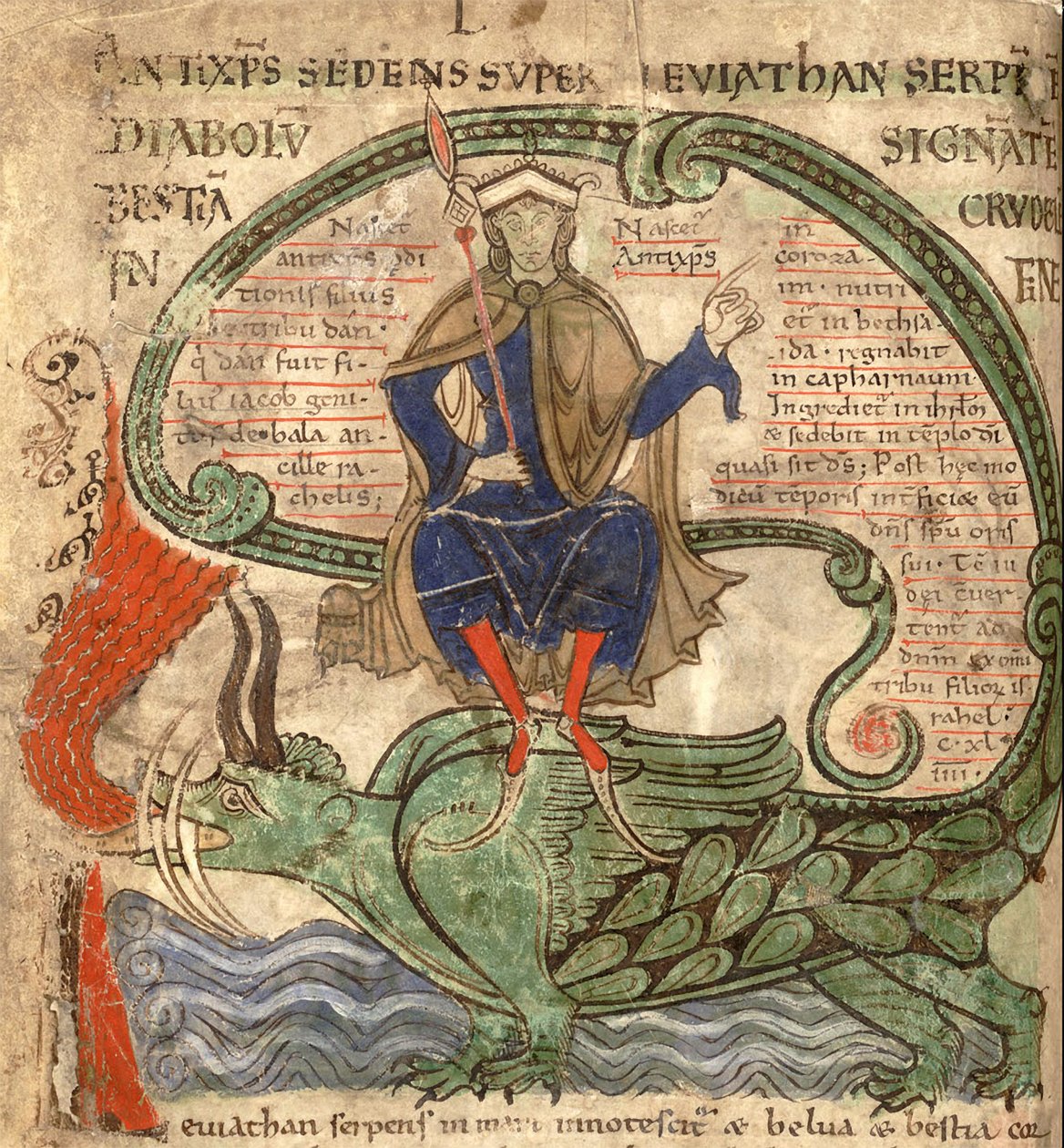 Antikrist satt på en Leviathan fra Liber Floridus av Lambert de Saint-Omer, 1120 av Flemish School