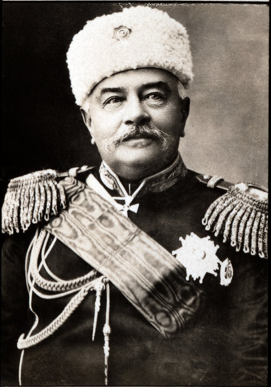 Portrett av Mikhail Ivanovich Dragomirov (1830-1905), russisk general og militærskribent. av French Photographer