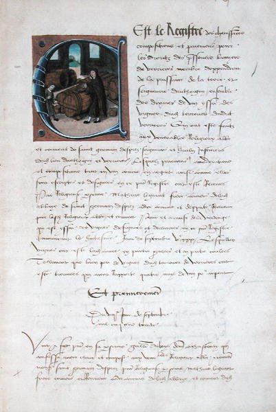 AE II1667 Vinproduksjon i middelalderen, fra Redevancier de Saint-Germain-des-Pres, ca. 1530 av French School