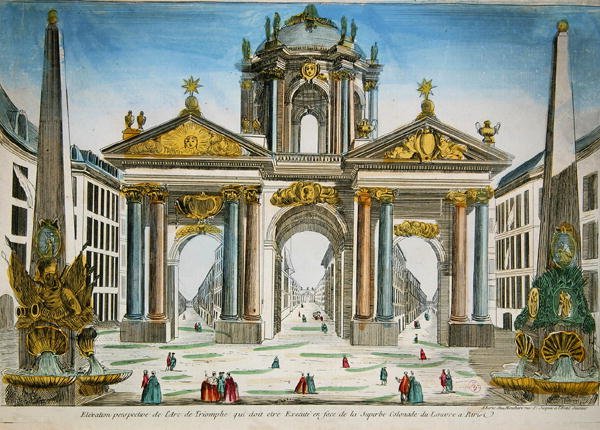 Design for en triumfbue rett overfor søylegangen til Louvre av French School