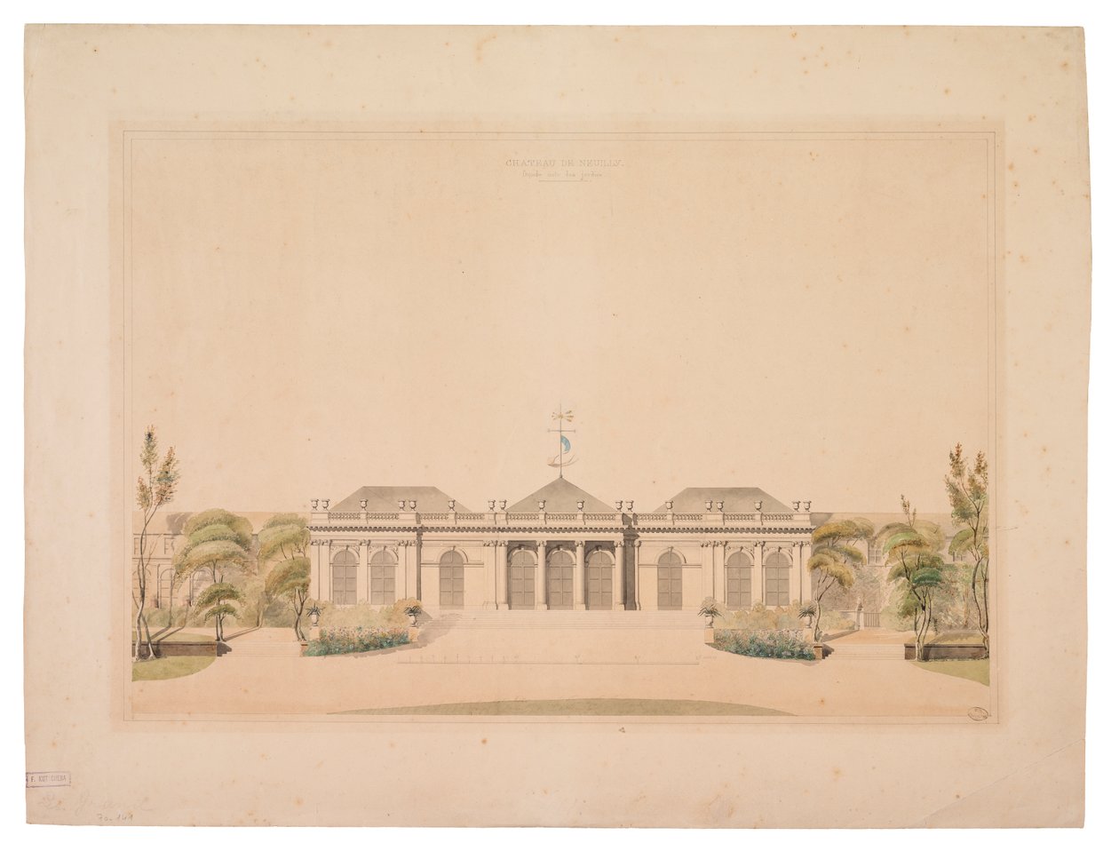 Fasade til Chateau de Neuilly (wc på papir) av French School